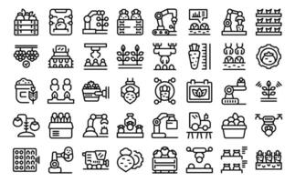 Automated Harvesting icons set outline vector. Smart farm robot vector