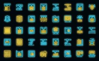 3D printing in construction icons set vector neon