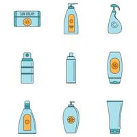 Sunscreen sun protect icons set vector color