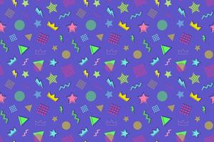 Abstract Seamless Pattern in Memphis Style. Geometric Shapes on Violet Background, 90s Party Invitation vector