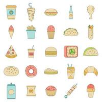 Fast food icons set vector color