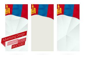 Design of banners, flyers, brochures with flag of Mongolia. vector