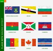 Set of flag with waving effect, national flag with texture. vector