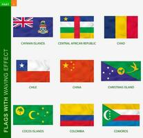 Set of flag with waving effect, national flag with texture. vector