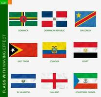 Set of flag with waving effect, national flag with texture. vector