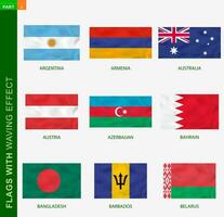 Set of flag with waving effect, national flag with texture. vector