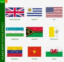 Set of flag with waving effect, national flag with texture. vector