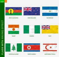 Set of flag with waving effect, national flag with texture. vector