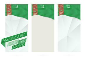 Design of banners, flyers, brochures with flag of Turkmenistan. vector