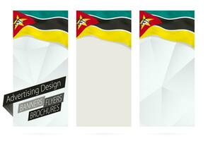 diseño de pancartas, volantes, folletos con bandera de Mozambique. vector