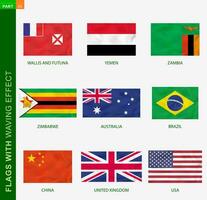 Set of flag with waving effect, national flag with texture. vector