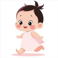 A little girl who was running over with a happy face. Free vector illustration