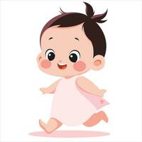 A little girl who was running over with a happy face. Free vector illustration