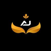 Vector monogram letter AJ logo design with golden white