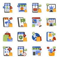 paquete de iconos planos de compras y compras vector