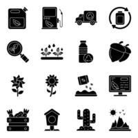 Pack of Eco and Nature Glyph Icons vector