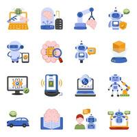 Pack of Artificial Intelligence Flat Icons vector