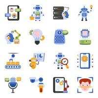 paquete de iconos planos de ai y tecnología vector