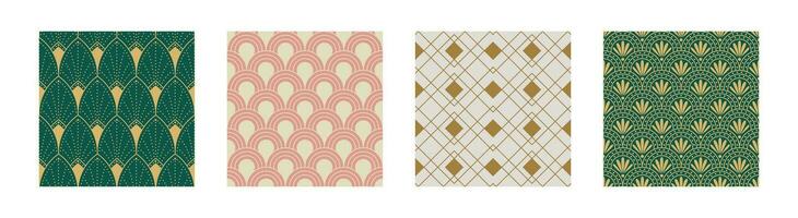 Set of Vintage Art Deco Seamless Pattern. Line art geometric gold shapes. Modern ornaments vector illustration. Gatsby retro elegant background for fabric, wallpaper or wrapping