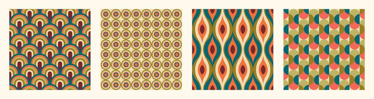 Set of Aesthetic mid century printable seamless pattern with retro design. Decorative 50s, 60s, 70s style Vintage modern background in minimalist mid century style for fabric, wallpaper or wrapping
