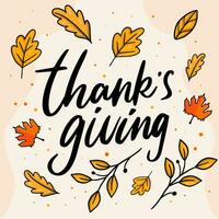 flat hand drawn Thanksgiving illustration with leaves vector