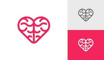 Brain heart logo design vector