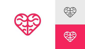 Brain heart logo design vector