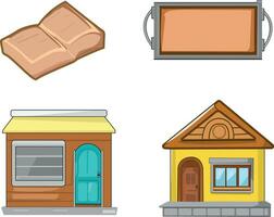 Set of game icons cartoon with house book and blank board vector