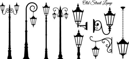 Old street lamp silhouette vector isolated on white background.