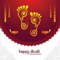 Happy diwali festival for goddess maa lakshmi charan or paduka card background vector