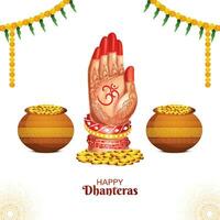 bendición de la diosa laxmi con joyas y monedas para el fondo del festival indio dhanteras vector