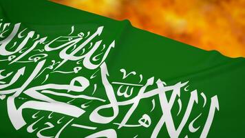 The Hamas flag on fire background 3d rendering photo