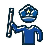 Policeman Holding Stick Vector Thick Line Filled Dark Colors Icons For Personal And Commercial Use.