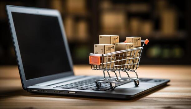 en línea compradores lata fácilmente comparar ordenador portátil precios y añadir artículos a su carros antes de haciendo un compra, con entrega a menudo disponible para gratis o a un bajo costo. generativo ai. foto