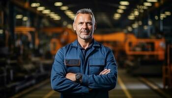 un masculino industrial ingeniero vistiendo un la seguridad casco y otro protector equipo trabajos cuidadosamente en un fabricación fábrica, asegurando el la seguridad y eficiencia de operaciones. generativo ai. foto