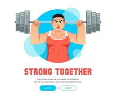 weightlifting man with strong body lifting big barble with two hands vector illustration