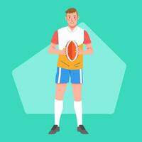 Rugby player standing in the middle with the ball vector