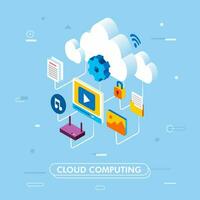 cloud computing service technology and data storage isometric 3d illustration vector