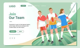 Rugby minimalist banner web illustration mobile landing page GUI UI player diversity team match vector