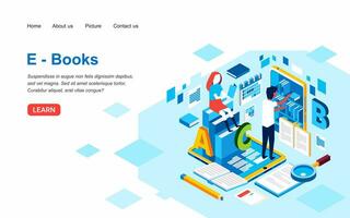 man and women looking for books in digital library, e-books in internet vector illustration