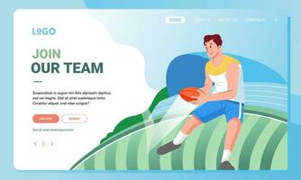 Modern Illustration Rugby player character sport and Landing Page Design for web page and app concept vector