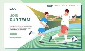 Modern minimalist Illustration Soccer player character on field sport and Landing Page Design for web page, banner and app concept vector