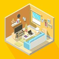 isométrica 3d ilustración de vivo habitación interior diseño con hogar aparato dentro vector