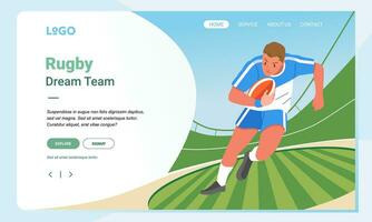 Rugby minimalist banner web illustration mobile landing page GUI UI player running across on field vector