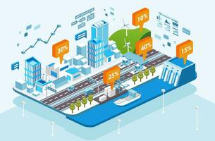 isométrica ciudad infraestructura crecimiento informacion gráfico vector ilustración