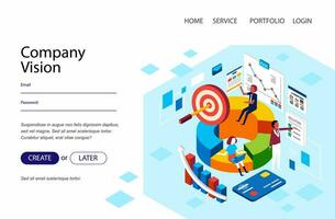 company vision illustration with people character working with chart, infographic, laptop, card and other business element vector