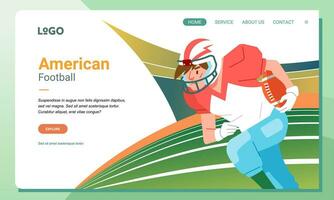 American football minimalist banner web illustration mobile landing page GUI UI player run carrying ball vector
