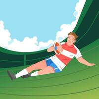 Rugby Player slide catches the ball on field vector