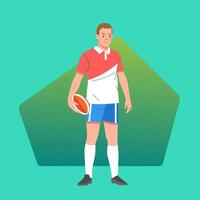 Rugby player standing in the middle of the field with the ball vector