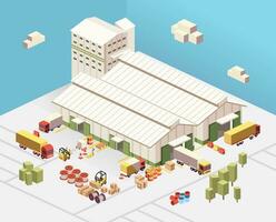 isometric 3D illustration of industrial factory and warehouse logistic building, set icon of industrial warehouse for infographic, diagram and other graphic assets vector